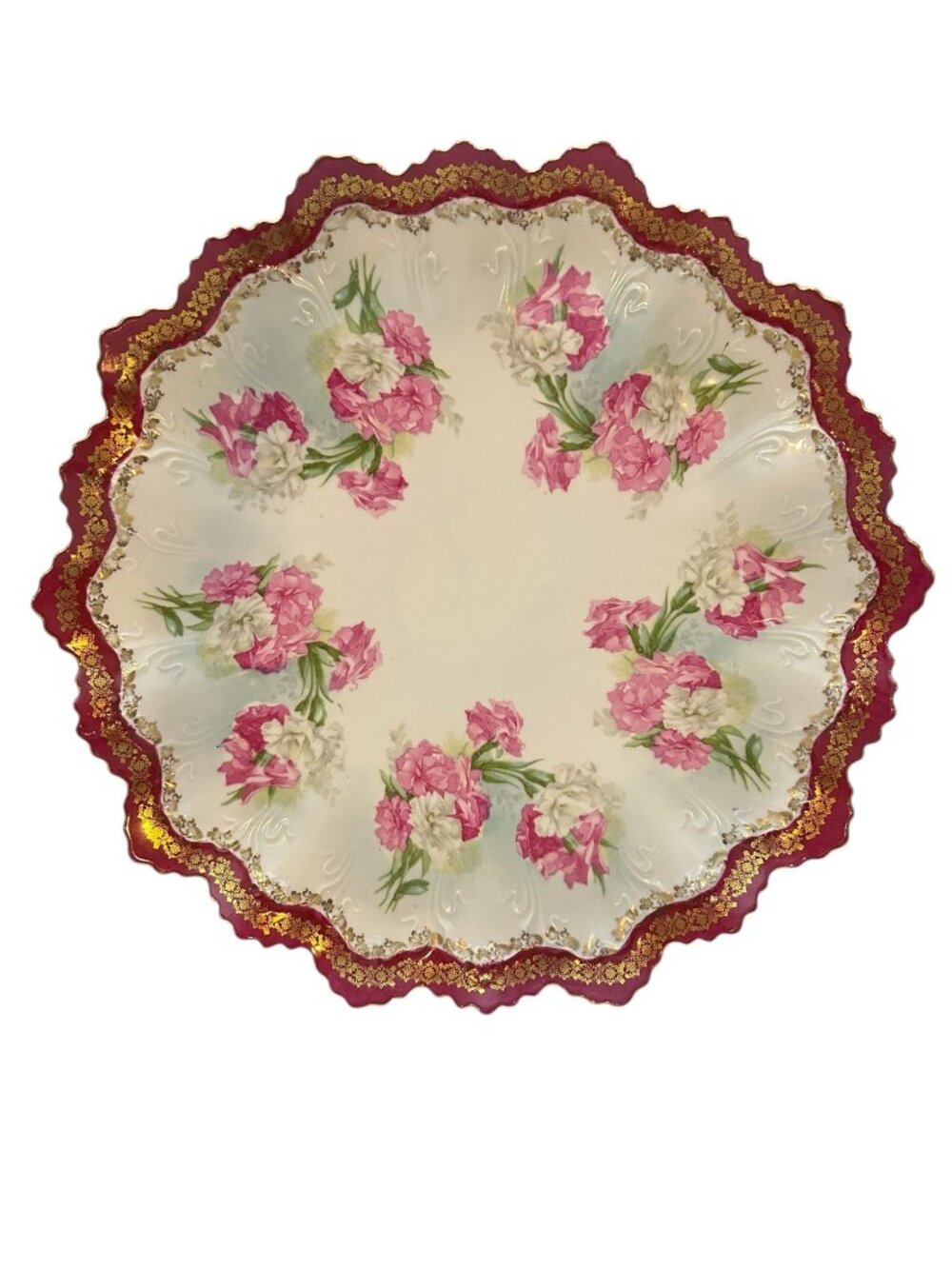 Antique Habsburg China Porcelain Plate With Scalloped Edges Hand-Painted Roses &